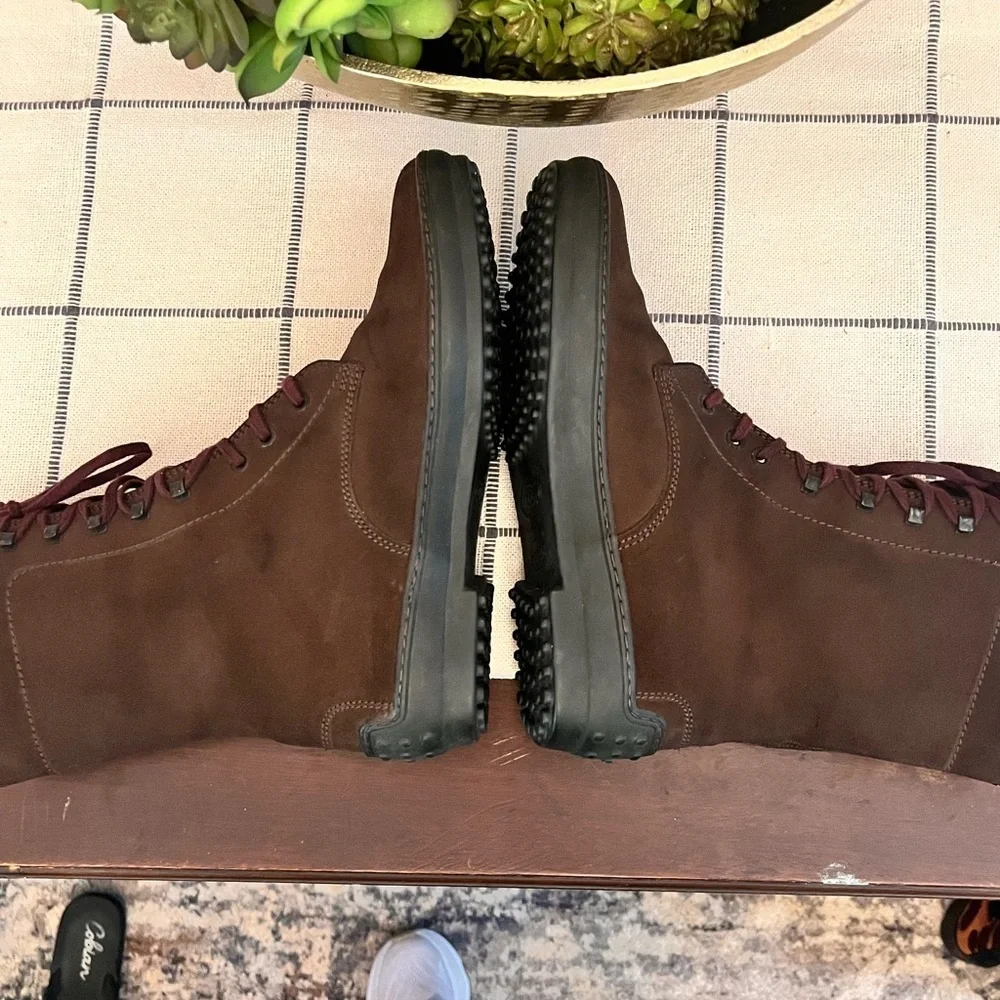 TOD’s Brown Leather Lace Up Boots Size 38.5 Entirely Hand Made EUC Fall Winter